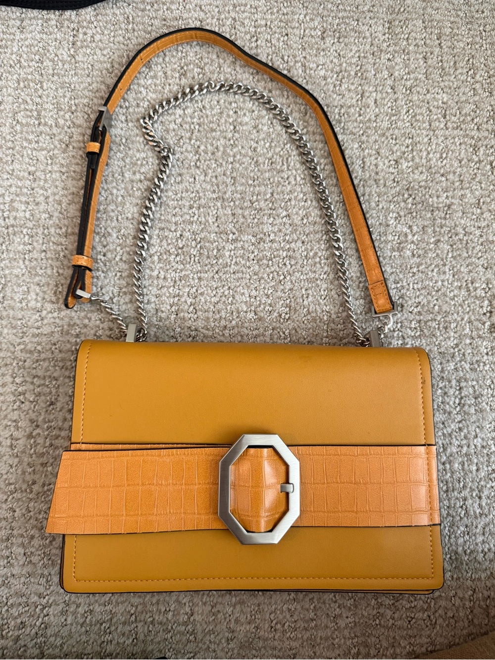 Pedro Structured Shoulder Bag in Mustard Yellow with Silver Chain